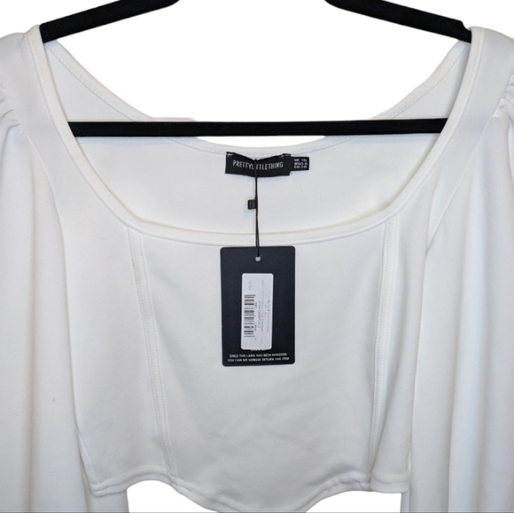 NWT PrettyLittleThing White Binding Balloon Sleeve Crop Top 🤍 Size 6 - Picture 8 of 15